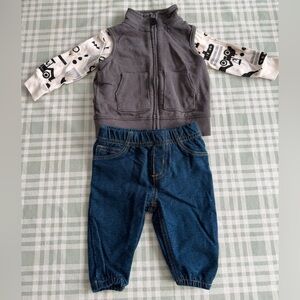 Carter's Gray vest with onesie and blue jeans size 3 months